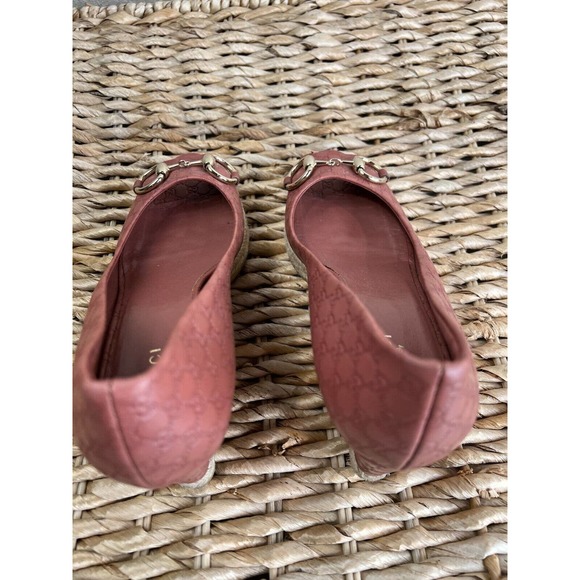 Gucci Women‎ Leather Peep-Toe Horsebit Espadrille Wedges Red Size 38 - Picture 11 of 16